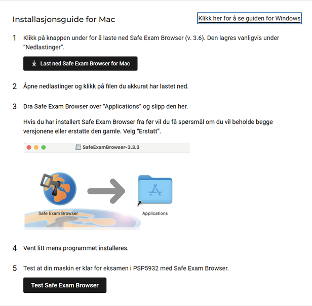 Grafisk fremstilling av hvordan laste ned Safe Exam Browser for Mac - Klikk for stort bilde